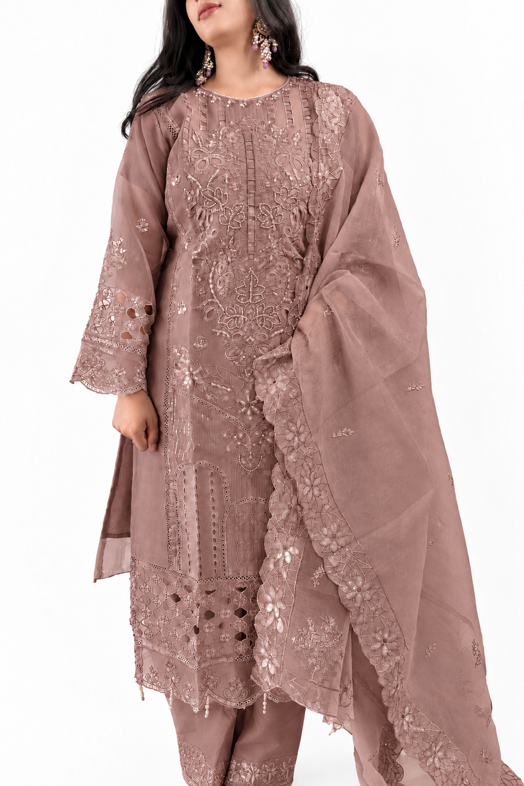 Mariya Mahtaab Luxury Pret Suit-Caramel Brown