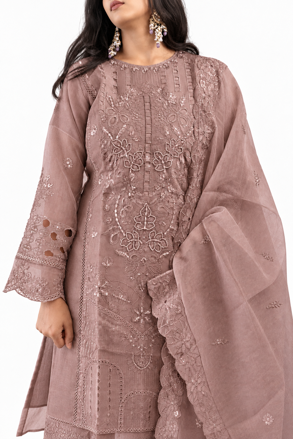 Mariya Mahtaab Luxury Pret Suit-Caramel Brown