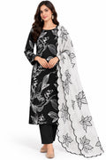 Sunehri Shaam unstitched suit set-Black