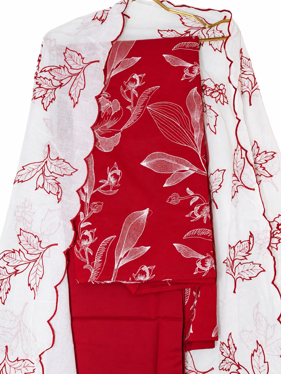 Sunehri Shaam unstitched suit set-Red