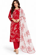 Sunehri Shaam unstitched suit set-Red